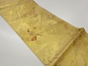 反物に月鉾・尾長鶏・花葉模様織出し袋帯